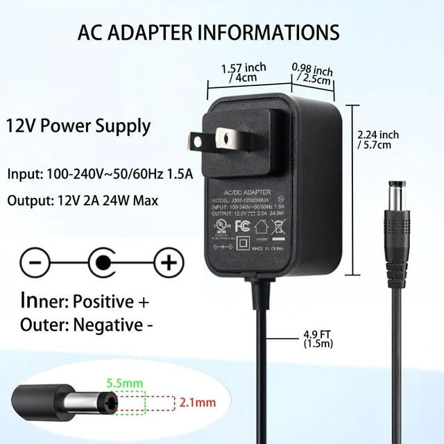 Alt view image 2 of 7 - 12V Power Supply 2A 12 Volt AC Adapter 100-240v 50-60hz Switching Adapter with 5.5 x 2.1mm DC Plug and 8 Tips Power Cord for LED Strip Light CCTV Camera Router BT Speaker DC12V Transformer 1.5m