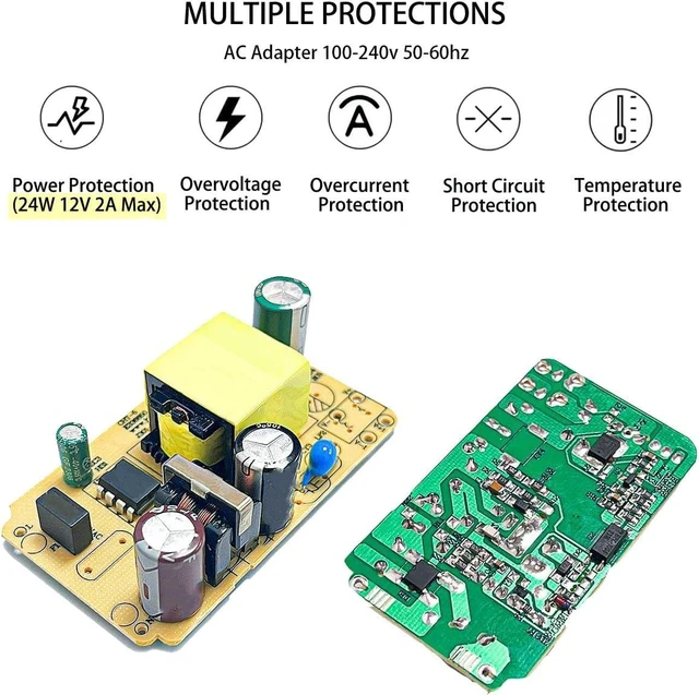Alt view image 5 of 7 - 12V Power Supply 2A 12 Volt AC Adapter 100-240v 50-60hz Switching Adapter with 5.5 x 2.1mm DC Plug and 8 Tips Power Cord for LED Strip Light CCTV Camera Router BT Speaker DC12V Transformer 1.5m
