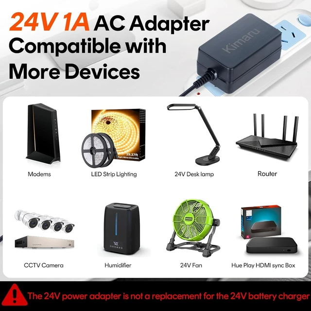 Alt view image 3 of 5 - 24V 1A Power Adapter UL Listed 24V 1000mA AC to DC Power Supply with 5 Tips for LED Strip Lights Routers Modems CCTV Cameras Security Devices