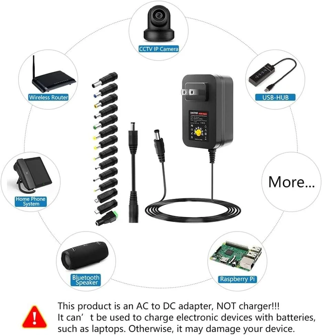 Alt view image 6 of 7 - 30W Universal Power Supply 3V 4.5V 5V 6V 7.5V 9V 12V Adjustable Variable AC/DC Adapter with 5V 2.1A USB Port 100V-240V AC to DC 3V~12V Converter 0.5A 1A 1.2A 1.5A 2A 2.5A Max with 14 Tips