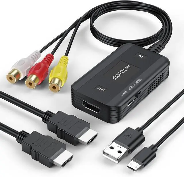 Main image of RCA to HDMI Converter AV (Red Yellow White Cable) to HDMI Adapter 1080P@60Hz for VCR DVD VHS STB Wii PS One PS2 SNES Xbox DVD Player to TV Monitor