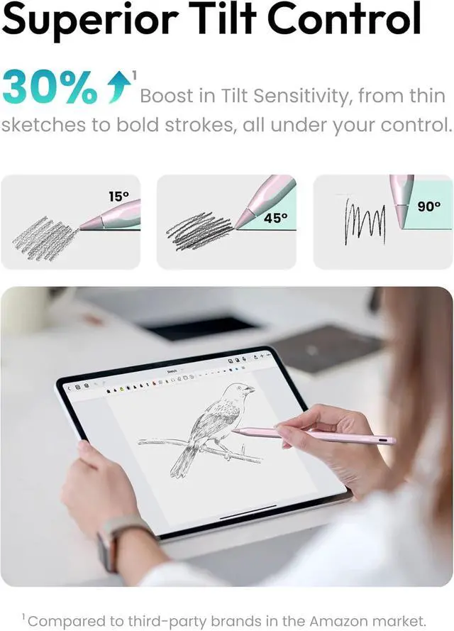 Alt view image 7 of 7 - Metapen Pencil A8 for iPad 2018-2026 (2X Faster Charge) Tilt Sensitivity Pixel Precision Stylus Pen for iPad 11/10/9/8/7/6th Gen Pro 12.9/11/13-inch M4 Air 3/4/5/M2/M3 Mini 5/6th Green