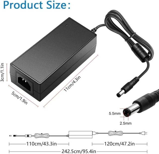 Alt view image 2 of 7 - 12V 5A 60W Power Supply Adapter AC DC Converter 100V~240V to 12 Volt 5 Amp Transformer 5.5x2.5mm Plug for 5050 3528 LED Strip Light 3D Printer LED Driver CCTV Security System LCD Monitor