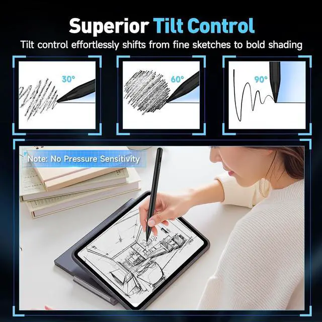 Alt view image 6 of 7 - Stylus Pen for iPad 11/10/9/8/7/6th Gen (2018-2025) Fast Charge Magenetic Pencil with Tilt Sensitivity & Palm Rejection for iPad Air 3/4/5/M2/M3 Mini 5/6/7 Pro 11/12.9/M4/M5 Black