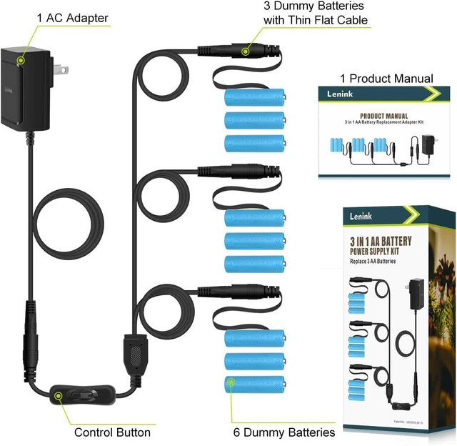 Alt view image 7 of 7 - 1 to 3 AC Power Supply Adapter Kit with On/Off Switch for AA Battery Replace 3 AA Battery