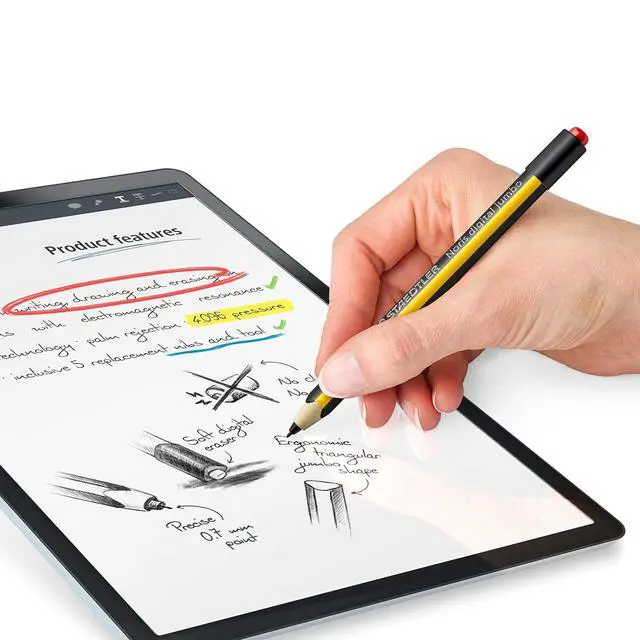 Alt view image 7 of 7 - Noris Jumbo Digital Stylus Pen: No Charging EMR Palm Rejection 4.096 Pressure Levels Hexagonal Shape Natural Writing and Drawing on Touchscreen Tablet Laptop Phone