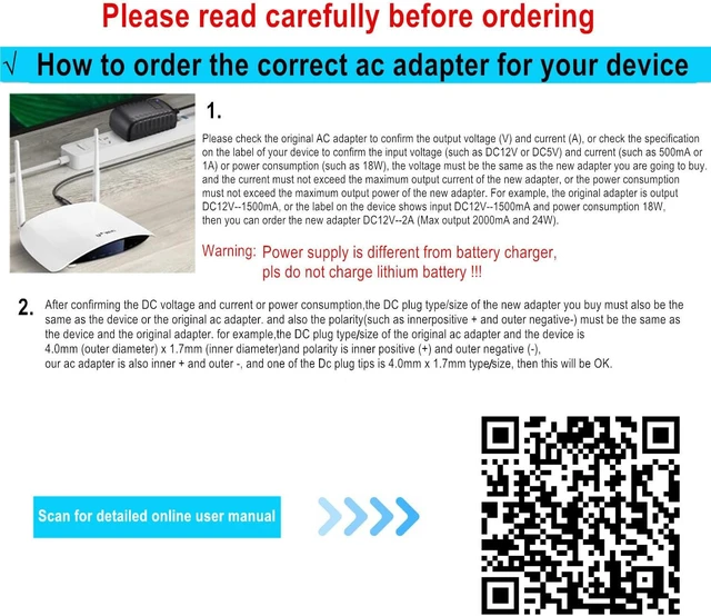 Alt view image 3 of 7 - 24V Power Supply 2A 1A AC Adapter with 11 Interchangeable DC Plugs AC120V to DC24Volts 2Amps 1.5A 1A 0.5A 400mA 200mA 100mA Power Adapter wall Charger dc24v Converter Inverter Transformer 6FT