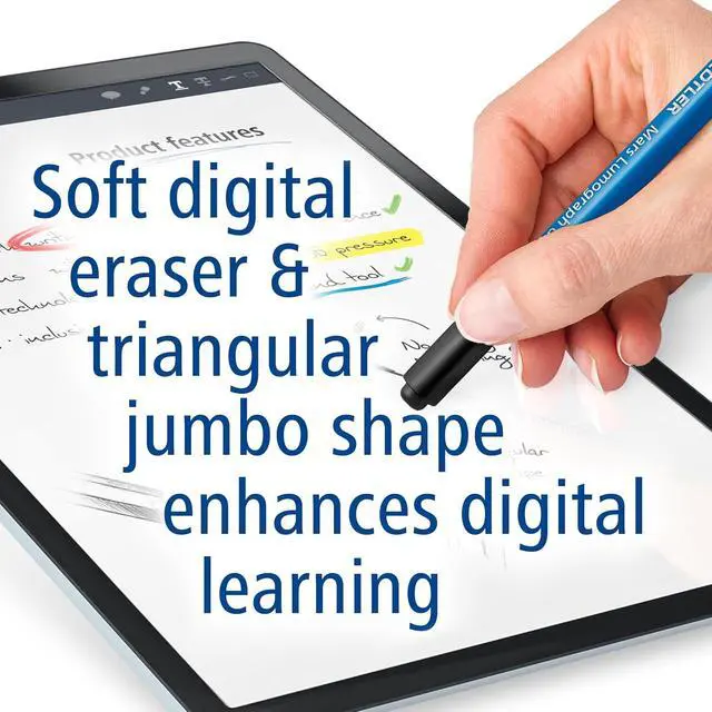 Alt view image 6 of 7 - Mars Lumograph Jumbo Digital Stylus Pen with Eraser: No Charging EMR Palm Rejection 4096 Pressure Sensitivity Levels Natural Writing on Touchscreen Tablet Laptop Phone