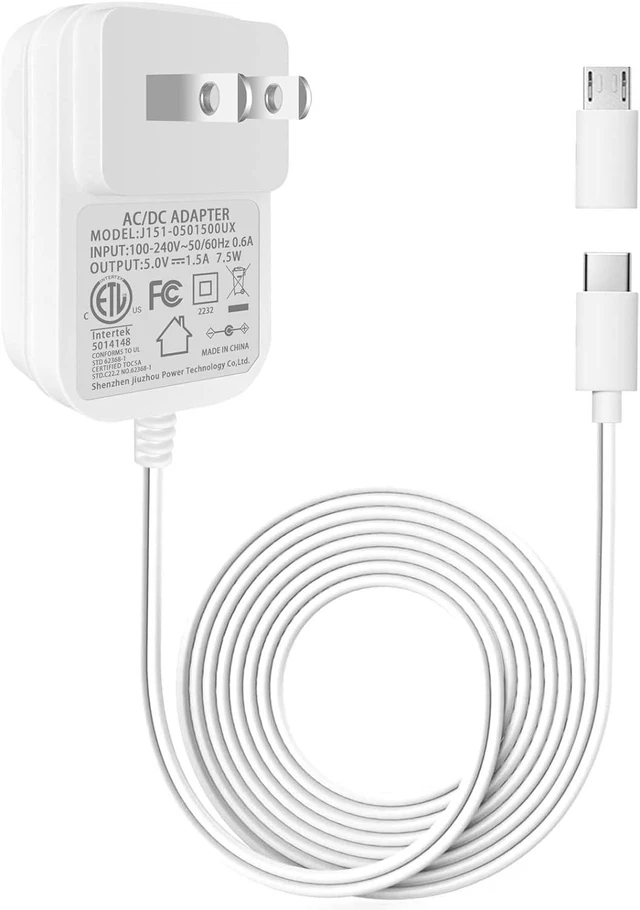 Main image of 5V 1.5A Power Supply DC 5Volt Charger with Type C and Micro USB Ports for 5 Volt Kindle Smartphones Cameras LED Strips Android Tablets etc. AC 100-240V to DC 5V 1.5A 1A 0.5A 7.5W Power Adapter.