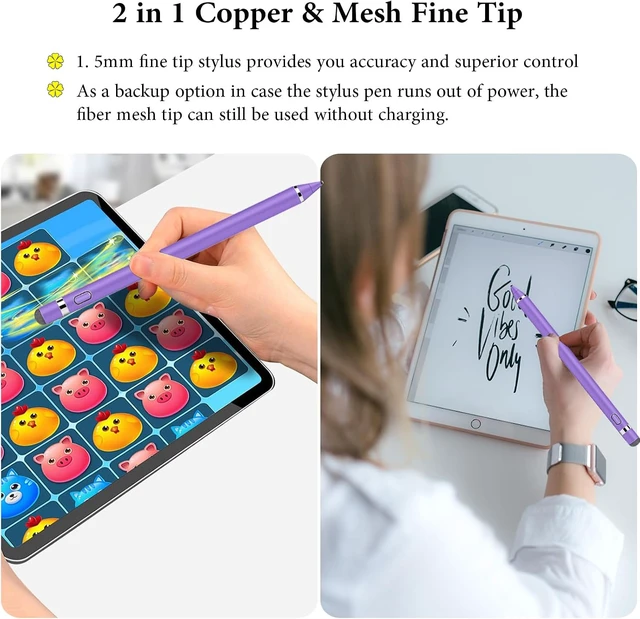Alt view image 4 of 5 - Stylus Pen for Touchscreen Rechargeable Digital Fine Point Active Tablet Pencil Stylus Pen for iPhone/Android/ iPad Pro/Air/Mini//Cellphone/Tablet Drawing & Writing - Purple