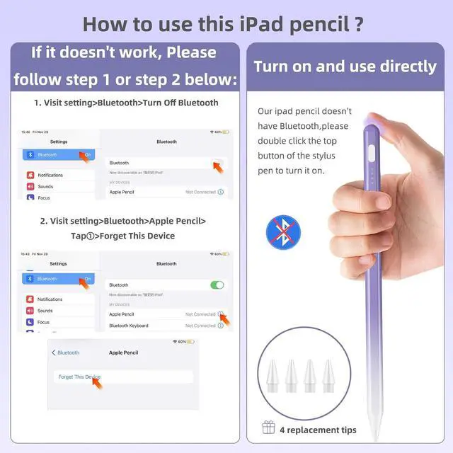 Alt view image 3 of 7 - Stylus Pen for iPad 9th & 10th Generation Battery Indicators Pencil with Palm Rejection Tilt Sensitivity Pen for 2018-2025 iPad 10/9/8/7/6th Pro 12.9/11/13 M4 Mini 5/6 Air 3/4/5/M2