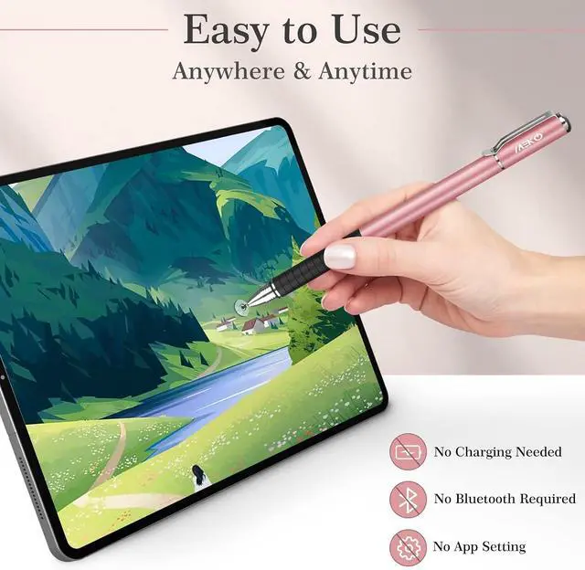 Alt view image 4 of 6 - Stylus Pens for Touch Screens 2 in 1 Universal Disc Stylus Pens for iPhone iPad and All Capacitive Cell Phones Tablets Laptops Bundle with 6 Replacement Tips - (2 Pcs White/Rose Gold)