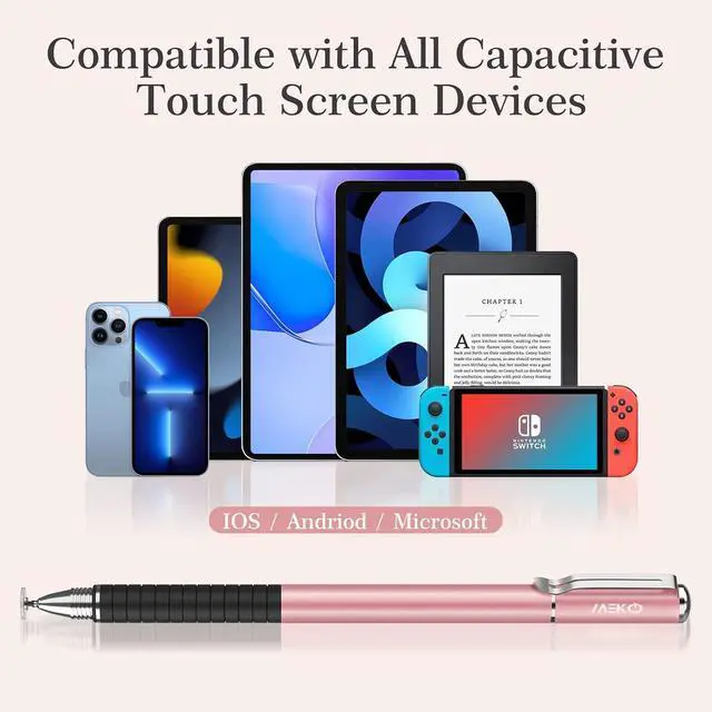 Alt view image 5 of 6 - Stylus Pens for Touch Screens 2 in 1 Universal Disc Stylus Pens for iPhone iPad and All Capacitive Cell Phones Tablets Laptops Bundle with 6 Replacement Tips - (2 Pcs White/Rose Gold)