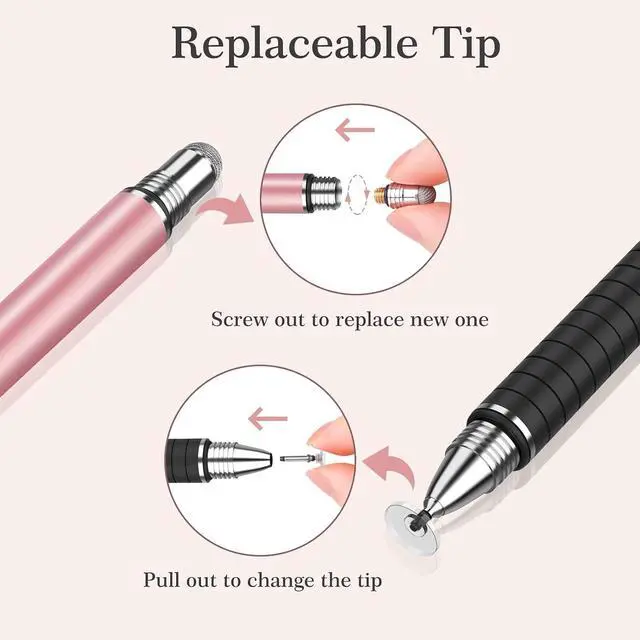 Alt view image 6 of 6 - Stylus Pens for Touch Screens 2 in 1 Universal Disc Stylus Pens for iPhone iPad and All Capacitive Cell Phones Tablets Laptops Bundle with 6 Replacement Tips - (2 Pcs White/Rose Gold)