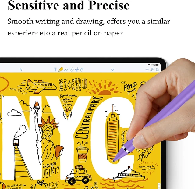 Alt view image 5 of 5 - Stylus Pen for Touchscreen Rechargeable Digital Fine Point Active Tablet Pencil Stylus Pen for iPhone/Android/ iPad Pro/Air/Mini//Cellphone/Tablet Drawing & Writing - Purple