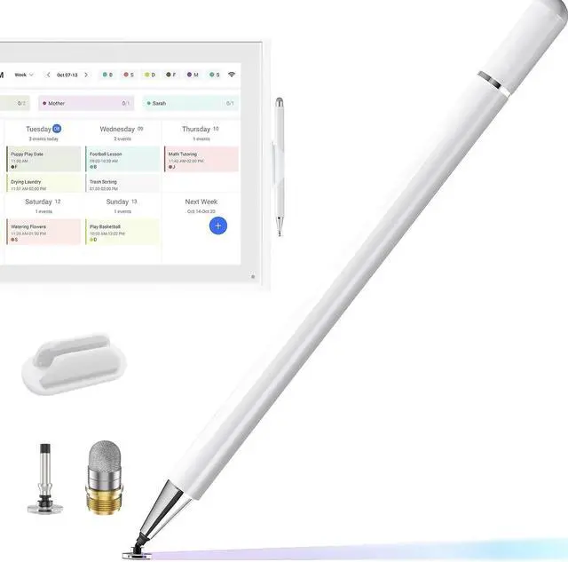 Main image of Stylus Pen and Mount Compatible with Skylight 15/27 inch Calendar/Nintendo Switch 2/Phone/Tablet | Dual Tip with Mesh and Disc Tips | Magnetic Suction Pen Cap