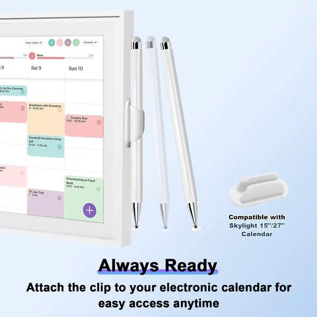 Alt view image 2 of 7 - Stylus Pen and Mount Compatible with Skylight 15/27 inch Calendar/Nintendo Switch 2/Phone/Tablet | Dual Tip with Mesh and Disc Tips | Magnetic Suction Pen Cap