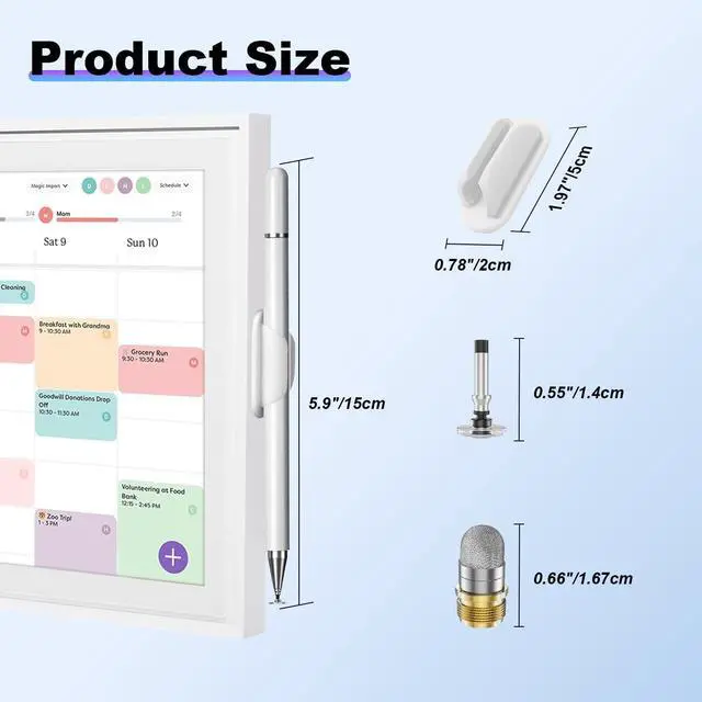 Alt view image 5 of 7 - Stylus Pen and Mount Compatible with Skylight 15/27 inch Calendar/Nintendo Switch 2/Phone/Tablet | Dual Tip with Mesh and Disc Tips | Magnetic Suction Pen Cap