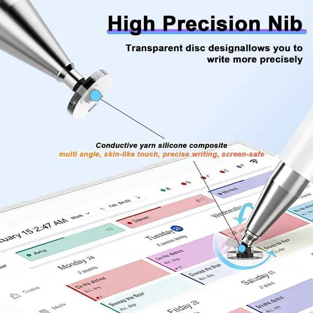 Alt view image 6 of 7 - Stylus Pen and Mount Compatible with Skylight 15/27 inch Calendar/Nintendo Switch 2/Phone/Tablet | Dual Tip with Mesh and Disc Tips | Magnetic Suction Pen Cap