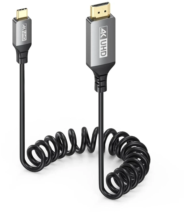 Main image of 4K USB C to HDMI Coiled Cable 1FT-3FT, USBC Type C to HDMI Cable