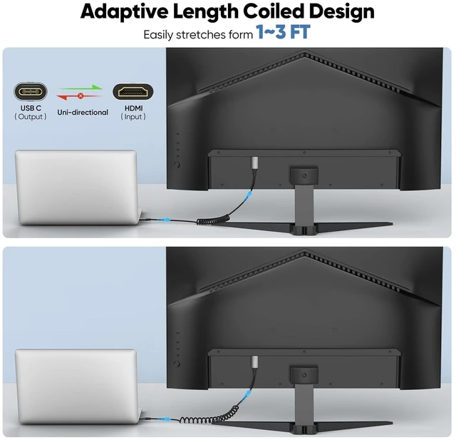 Alt view image 4 of 7 - 4K USB C to HDMI Coiled Cable 1FT-3FT, USBC Type C to HDMI Cable