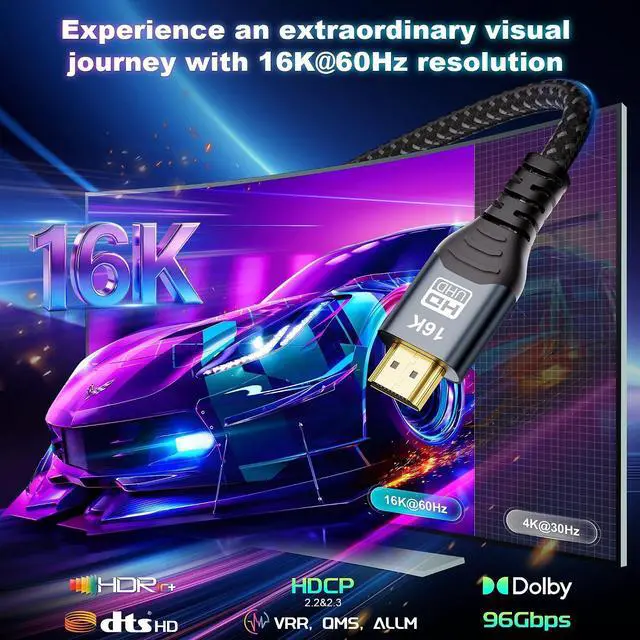 Alt view image 3 of 7 - High Speed HDMI 2.2 Cable Adapter, HDMI Male to Female Extension Cable 1.6FT, 16K@60Hz 8K@120Hz 4K@240Hz 96Gbps HDR, Compatible with PS5/4 TV Monitor Laptop Gaming Console & Projector