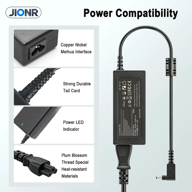 Alt view image 5 of 7 - 65W 3.0×1.1mm DC Barrel Connector Replacement for Acer Laptop Charger