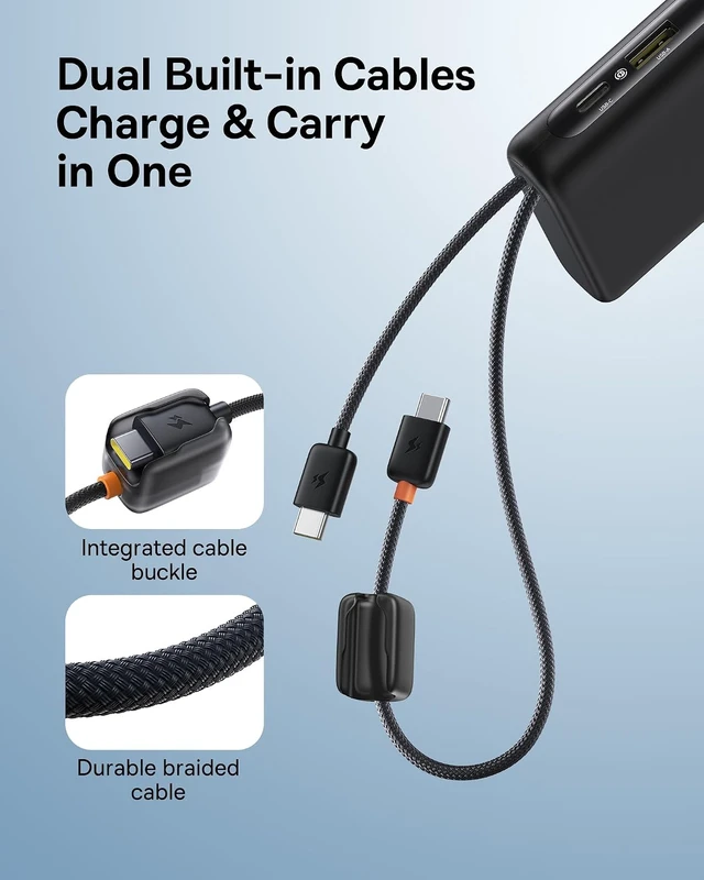 Alt view image 3 of 7 - Portable Charger with Built in Cable 100W Laptop Power Bank 20000mAh Travel Essential Fast Charging USB C Battery Pack for MacBook iPhone 18/17/16 Series Galaxy S25/24 TSA-Approved