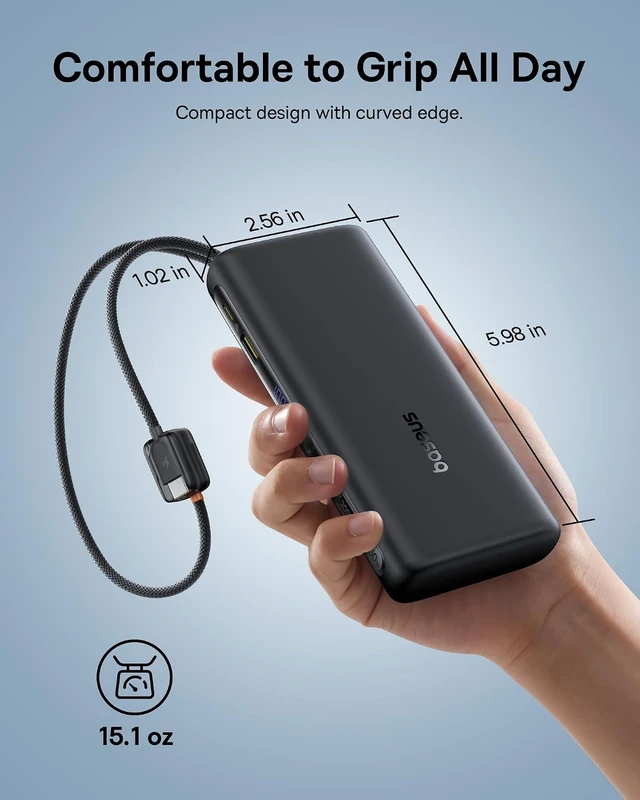 Alt view image 7 of 7 - Portable Charger with Built in Cable 100W Laptop Power Bank 20000mAh Travel Essential Fast Charging USB C Battery Pack for MacBook iPhone 18/17/16 Series Galaxy S25/24 TSA-Approved