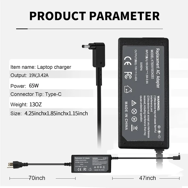 Alt view image 2 of 7 - N20C5 N20C4 N22C6 N15Q8 65W Laptop Charger for Acer Aspire 3 5 A314-23P A315-23 A315-24P A315-24P-R7VH A515-56 A515-54 A515-47 A515-55 A515-44 A515-45 A515-46 A515-54G-54QQ A515-45-R74Z