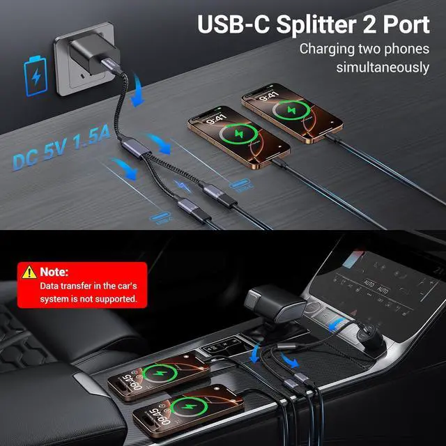 Alt view image 5 of 7 - USB C Splitter 1 in 2 Out Charging Type C Splitter 1 in 2 Out USBC Power Cable USB C Y Splitter Data Transfer Cable Compatible with Laptop Mac Flash Drive Keyboard Mouse