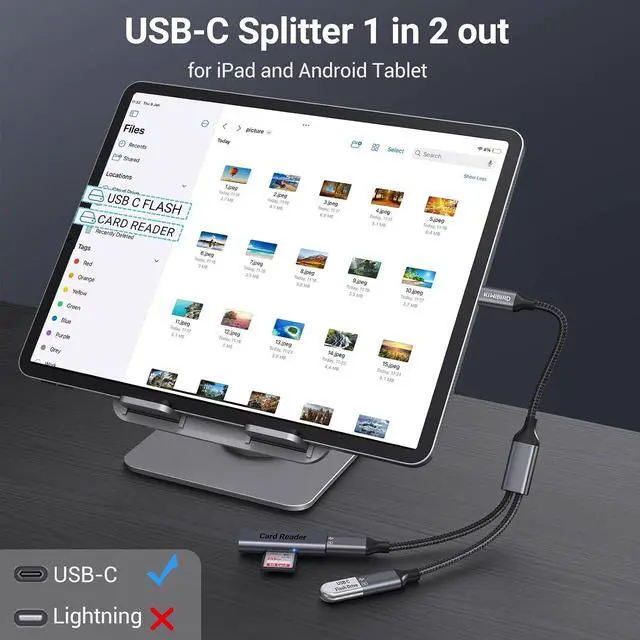 Alt view image 7 of 7 - USB C Splitter 1 in 2 Out Charging Type C Splitter 1 in 2 Out USBC Power Cable USB C Y Splitter Data Transfer Cable Compatible with Laptop Mac Flash Drive Keyboard Mouse