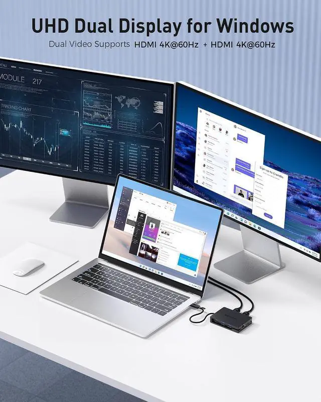Alt view image 4 of 7 - 8-in-1 USB C Hub Multiport Adapter with Dual 4K@60Hz HDMI 140W PD Charging Gigabit Ethernet 10Gbps Data Transfer: 2X USB-C & 1x USBA 3.2 Ports (Support ONE External Display on MacOS)