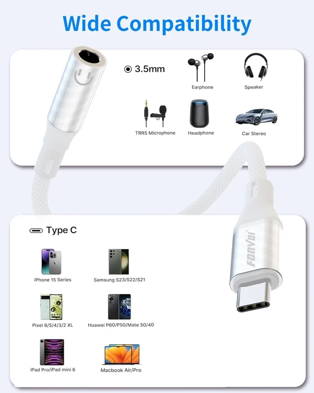 Alt view image 2 of 7 - USB Type C to 3.5mm Headphone Jack Adapter(2 Park) Transparent USB C to Audio AUX Cable Dongle Cord Compatible with iPhone 15/16 pro max Pixel 4 3 2 XL Galaxy Ultra + Note 20 S and More
