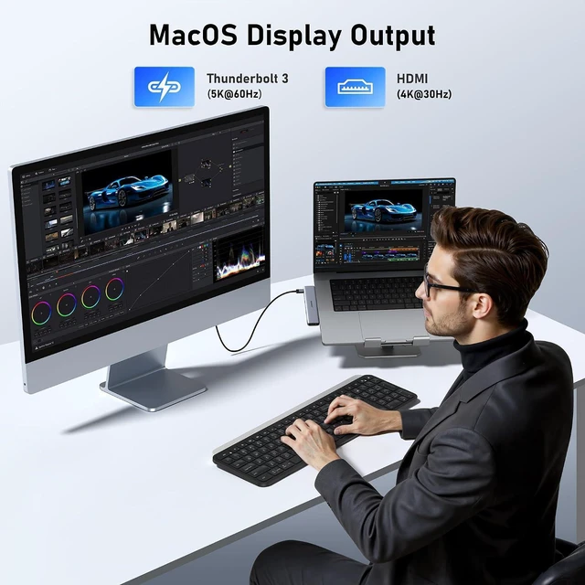 Alt view image 3 of 7 - USB C Hub Adapter for MacBook Pro/Air M4 M3 M2 M1, 8-in-2 Mac USB Adapter Multiport, MacBook Accessories with Thunderbot 3, HDMI 4K@30Hz, USB-C/3 USB-A, SD/Micro SD Card Reader