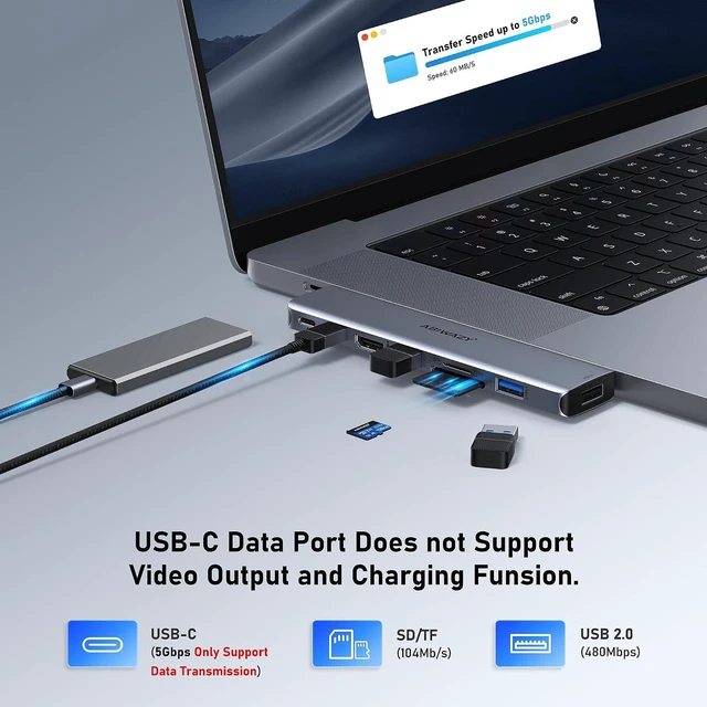 Alt view image 7 of 7 - USB C Hub Adapter for MacBook Pro/Air M4 M3 M2 M1, 8-in-2 Mac USB Adapter Multiport, MacBook Accessories with Thunderbot 3, HDMI 4K@30Hz, USB-C/3 USB-A, SD/Micro SD Card Reader
