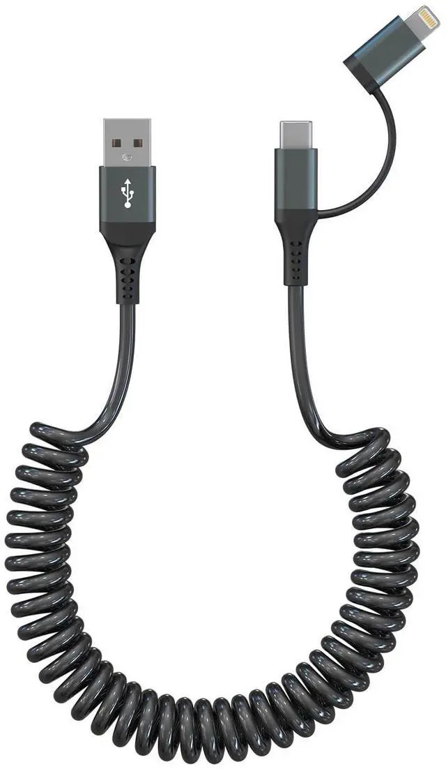 Main image of USB to USB C and Lightning Cable Support Carplay & Android Auto - 3A Fast Charge & 480Mbps Data Sync Coiled Lightning Cable USB C iPhone Charger Cord for iPhone 16 15 14 13 12 11 Android