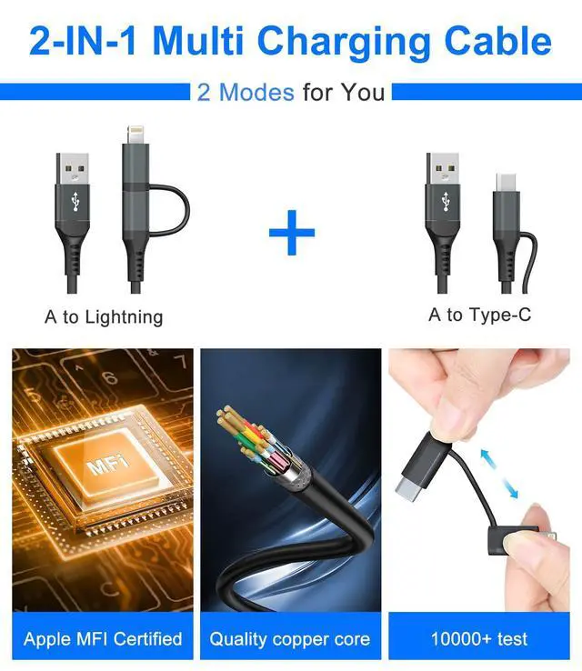 Alt view image 3 of 7 - USB to USB C and Lightning Cable Support Carplay & Android Auto - 3A Fast Charge & 480Mbps Data Sync Coiled Lightning Cable USB C iPhone Charger Cord for iPhone 16 15 14 13 12 11 Android