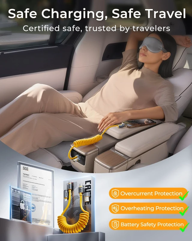 Alt view image 5 of 7 - 4-in-1 Coiled USB C Cable Light-ning Cable for Car for iPhone/iPad