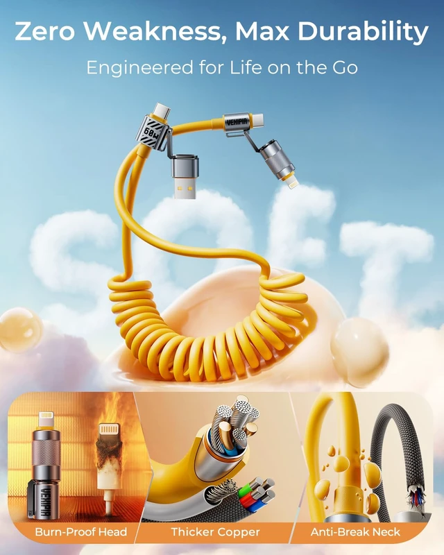 Alt view image 6 of 7 - 4-in-1 Coiled USB C Cable Light-ning Cable for Car for iPhone/iPad