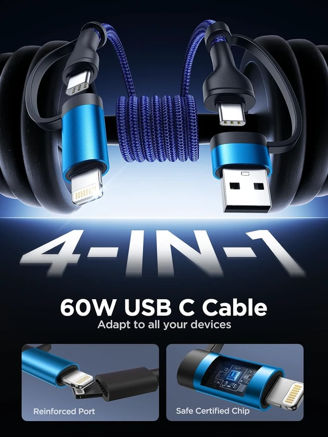 Alt view image 2 of 7 - 4 in 1 Charging Cable Fast USB C Cable Type C Charger 60W Lightning Cable Adapter USB C to USB C Cable for iPad Charger Fast Multi Charging Cord Fits iPhone 17 16 15/15 Pro/15 Plus/14 Pro Max 6FT
