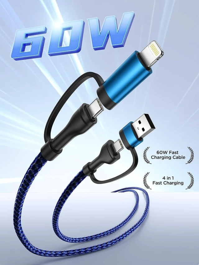 Alt view image 3 of 7 - 4 in 1 Charging Cable Fast USB C Cable Type C Charger 60W Lightning Cable Adapter USB C to USB C Cable for iPad Charger Fast Multi Charging Cord Fits iPhone 17 16 15/15 Pro/15 Plus/14 Pro Max 6FT