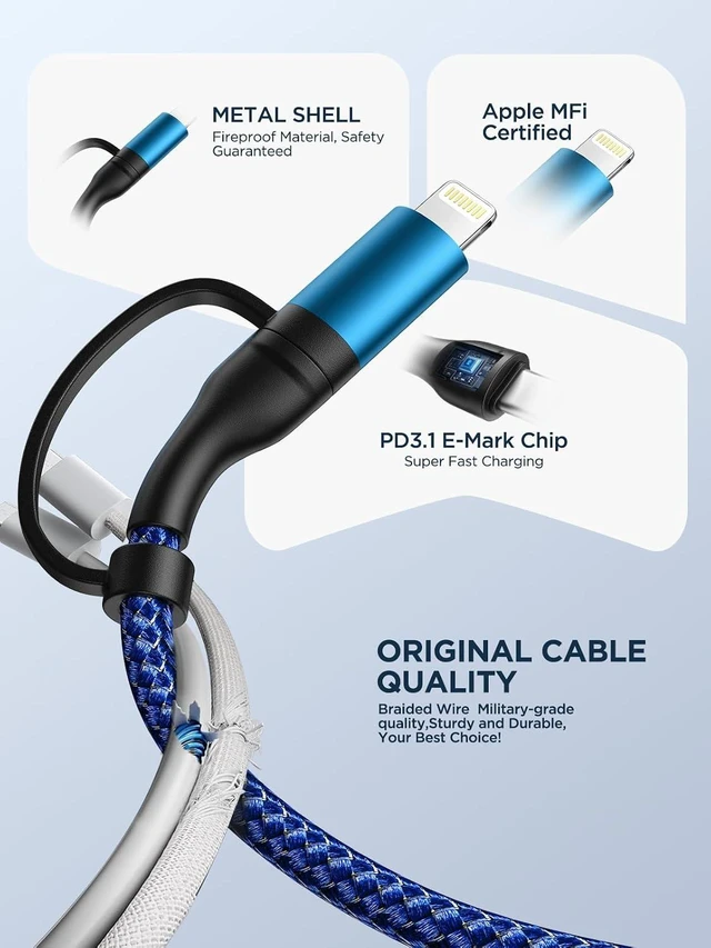 Alt view image 5 of 7 - 4 in 1 Charging Cable Fast USB C Cable Type C Charger 60W Lightning Cable Adapter USB C to USB C Cable for iPad Charger Fast Multi Charging Cord Fits iPhone 17 16 15/15 Pro/15 Plus/14 Pro Max 6FT