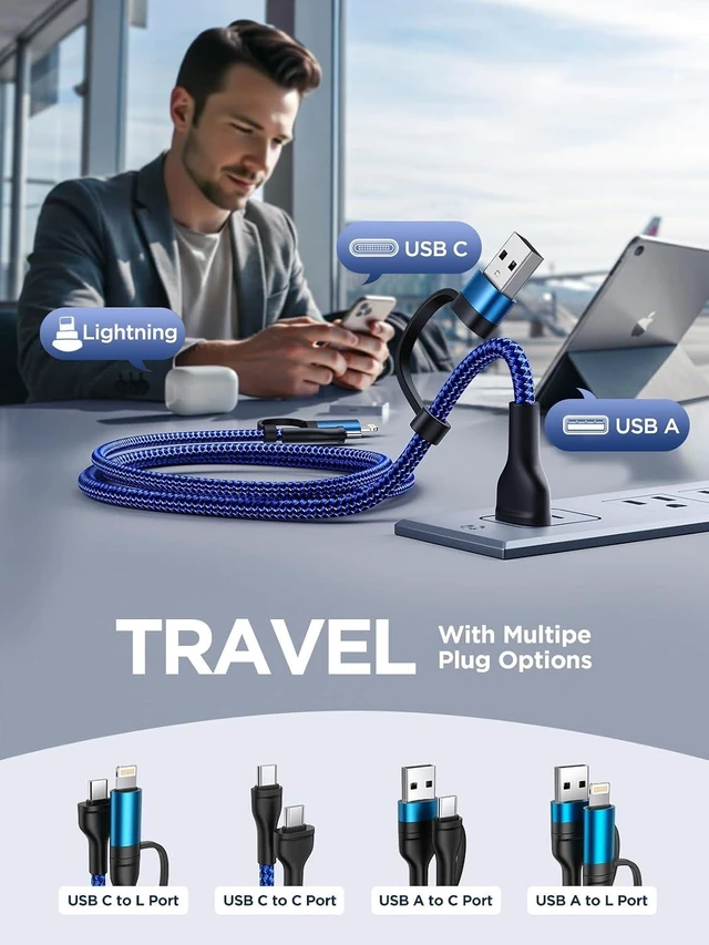 Alt view image 7 of 7 - 4 in 1 Charging Cable Fast USB C Cable Type C Charger 60W Lightning Cable Adapter USB C to USB C Cable for iPad Charger Fast Multi Charging Cord Fits iPhone 17 16 15/15 Pro/15 Plus/14 Pro Max 6FT