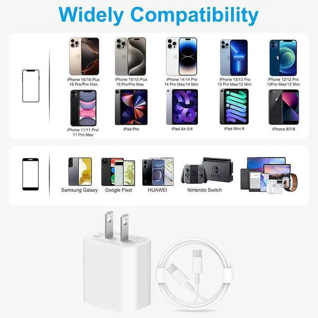 Alt view image 7 of 7 - iPhone 17 16 15 Charger/10ft Type C to C Charging Cable Cord Long USB C Fast Charging Block Plug for iPhone 17 Pro Max/17 Air/16 Pro/15 Plus/AirPods/iPad/mini Plug Cube Birck Box Power Adapter