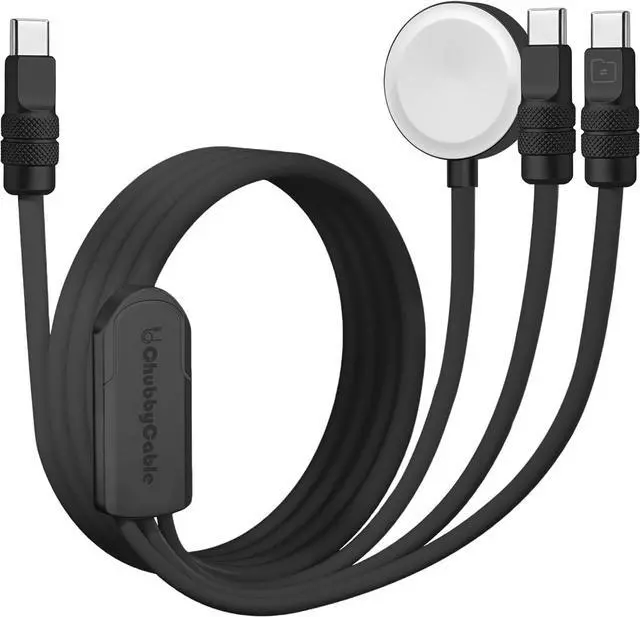 Main image of Tri-Flex 3 in 1 USB C Cable for Apple Watch Charger Silicone 100W Multi Charging Cable Fast Charge Compatible with iPhone 17-15 Series Apple Watch iPad MacBook AirPods, 4.1FT, All Black