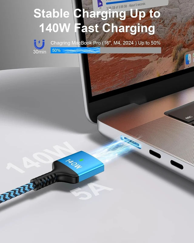 Alt view image 4 of 7 - USB C to Magnetic 3 Cable 140w Type C Mag-safe3 Fast Charging Power Cord