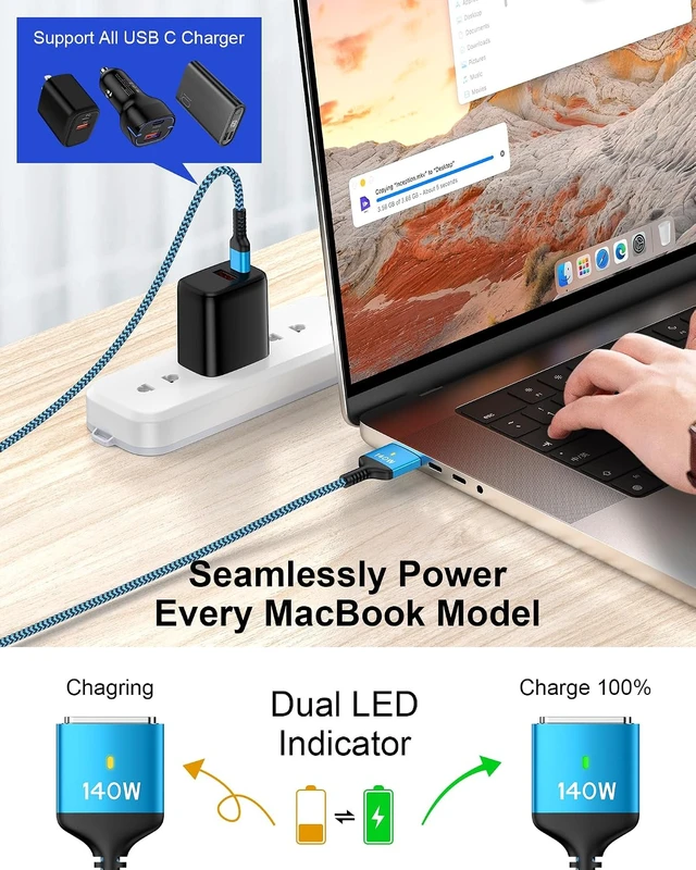 Alt view image 5 of 7 - USB C to Magnetic 3 Cable 140w Type C Mag-safe3 Fast Charging Power Cord