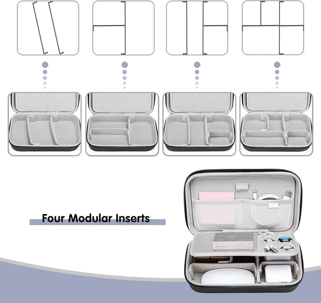 Alt view image 3 of 6 - MOSISO Electronic Organizer Travel Case Compatible with MacBook Power Adapter, Compatible with Magic Mouse & Pencil, SD Card, USB Flash Disk with 4 Modular Insert & 2 Cable Tie & Snap Hook, Black