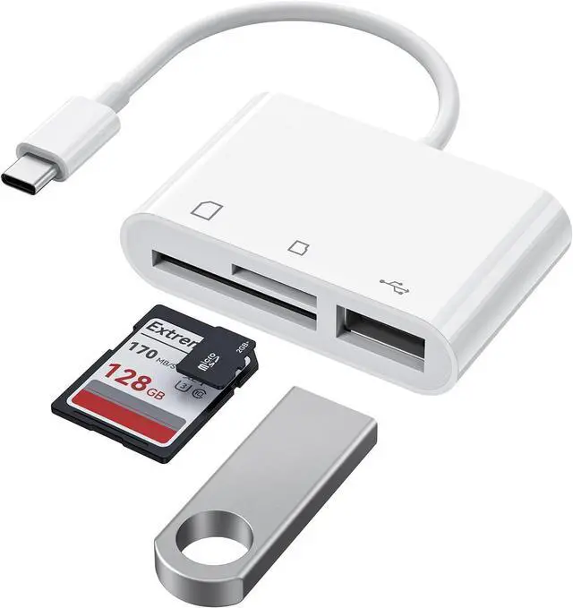 Main image of USB-C 3-in-1 SD Card Reader with SD Micro SD Card Slots and USB Port High-Speed Data Transfer